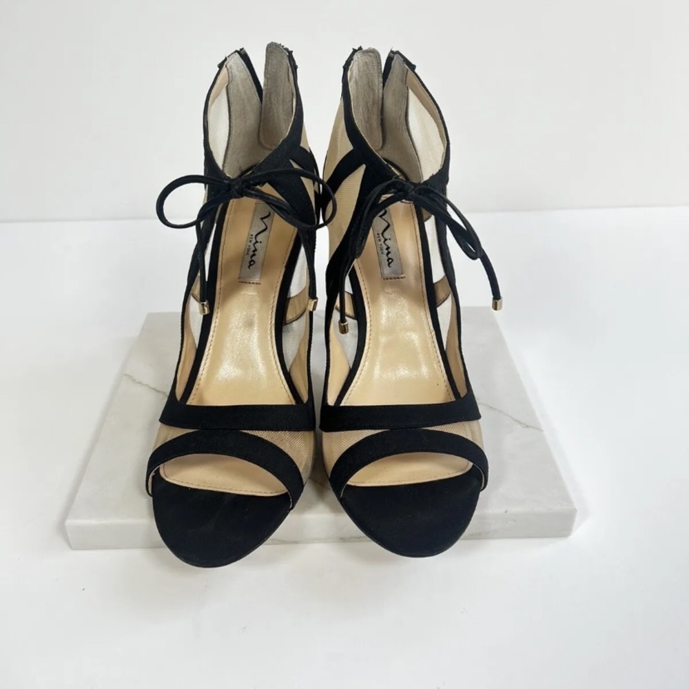 NINA Cherie Heeled Sandals. Black fabric. Size 10. New without box.